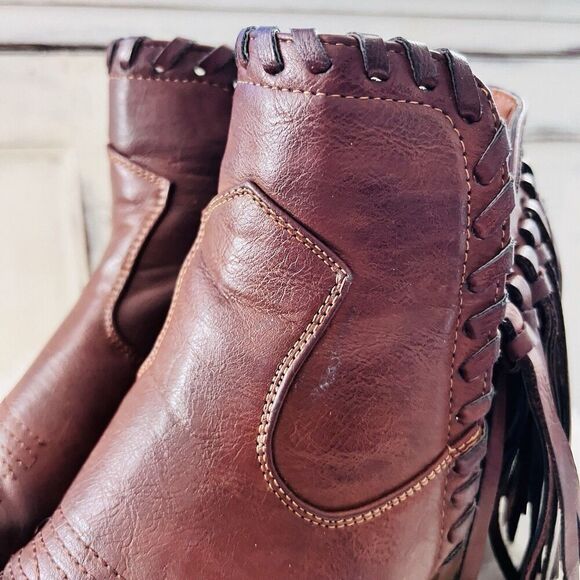 Natural Reflections Keykeel Brown Vegan Leather Fringe Boho Western Boots Sz 6.5 - Picture 3 of 9